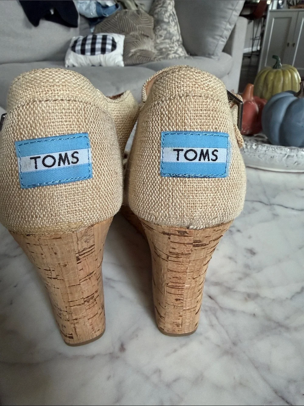 TOMS Natural Canvas Crisscross Wedge Sandals 11